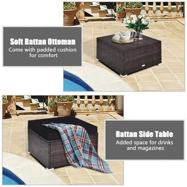 Ensemble de meubles de patio en rotin 4 pièces avec coussins et oreillers amovibles – Canapé d'angle : 73,7 x 73,7 x 63,5 cm