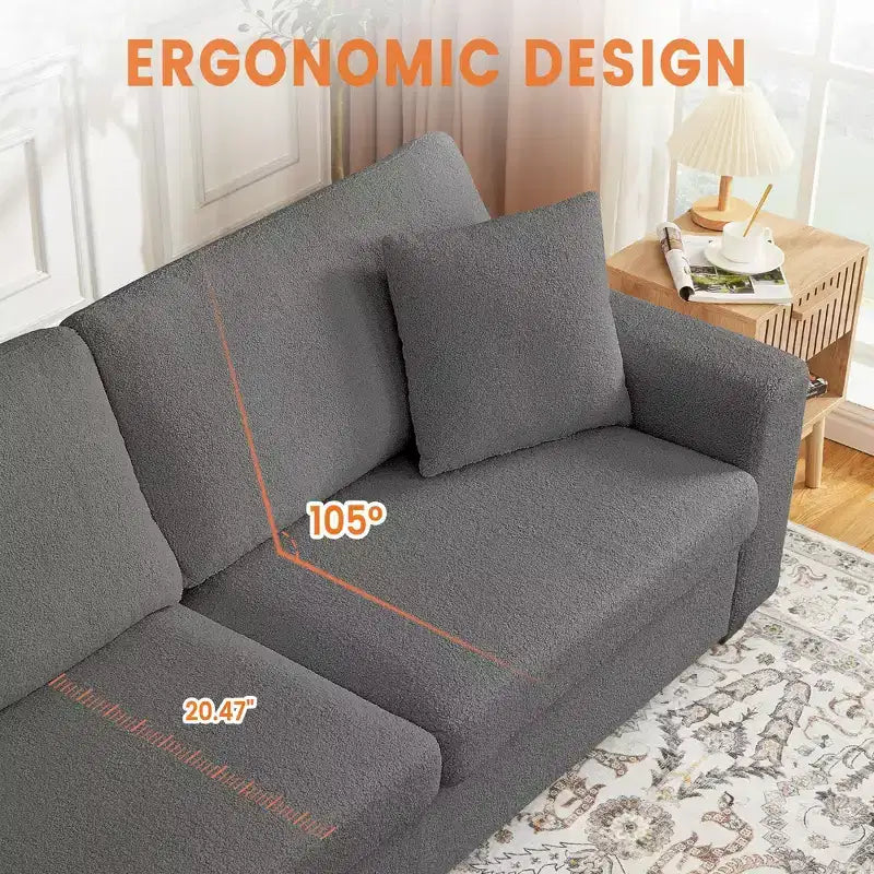 Canapé moderne 3 places de 83 po avec assise profonde, tissu doux, accoudoirs larges, housse de coussin amovible et lavable