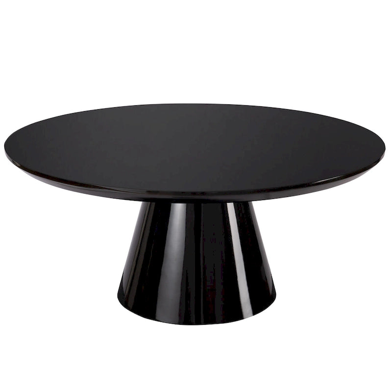 Table basse conique moderne pour salon, finition haute brillance, diamètre de 35,4 po, noire ou blanche