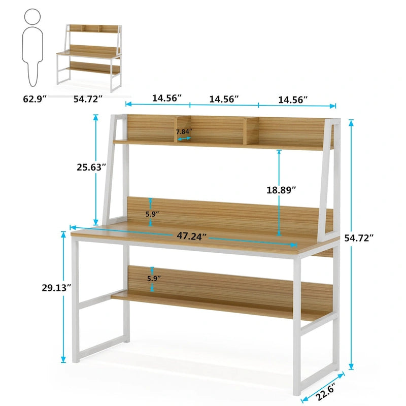 Bureau d’ordinateur moderne de 47 pouces avec surmeuble et bibliothèque