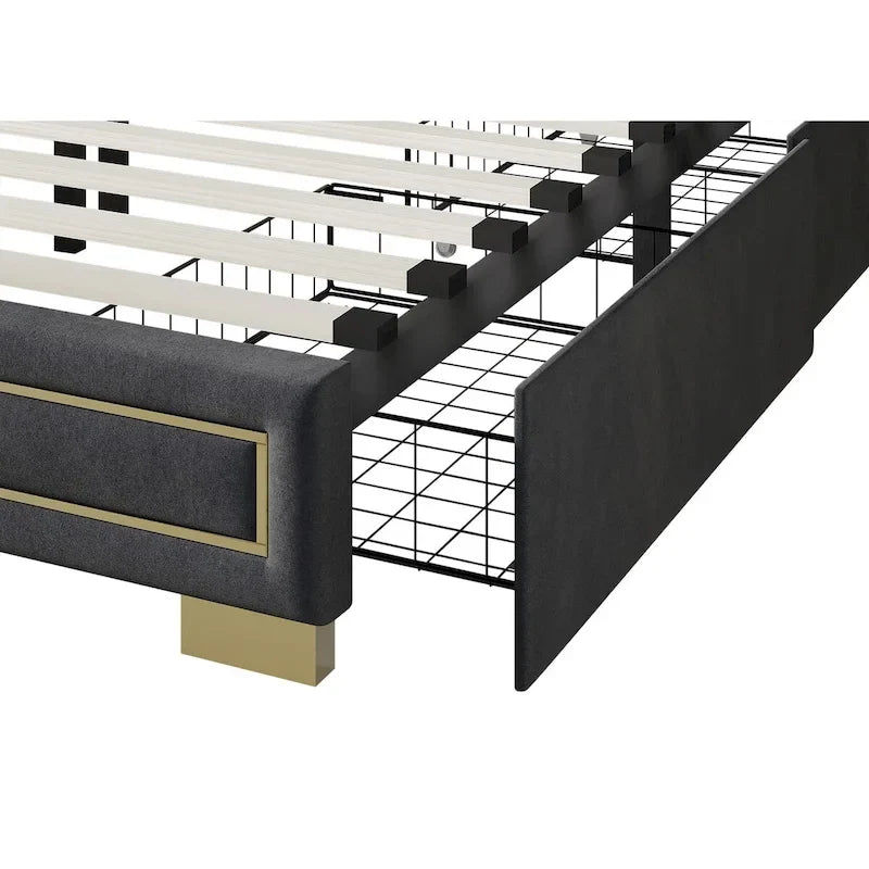 Lit Plateforme Capitonnée de Rangement Complet Jasper