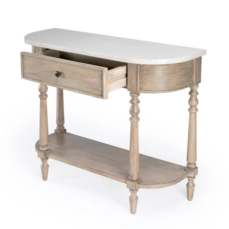 Table console avec plateau en marbre – Brun clair / Gris / Noir délavé, demi-lune, montage par une personne