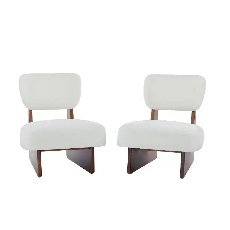 Lot de 2 chaises longues modernes beiges avec revêtement en polyester, piètement robuste en bois, pour différentes pièces