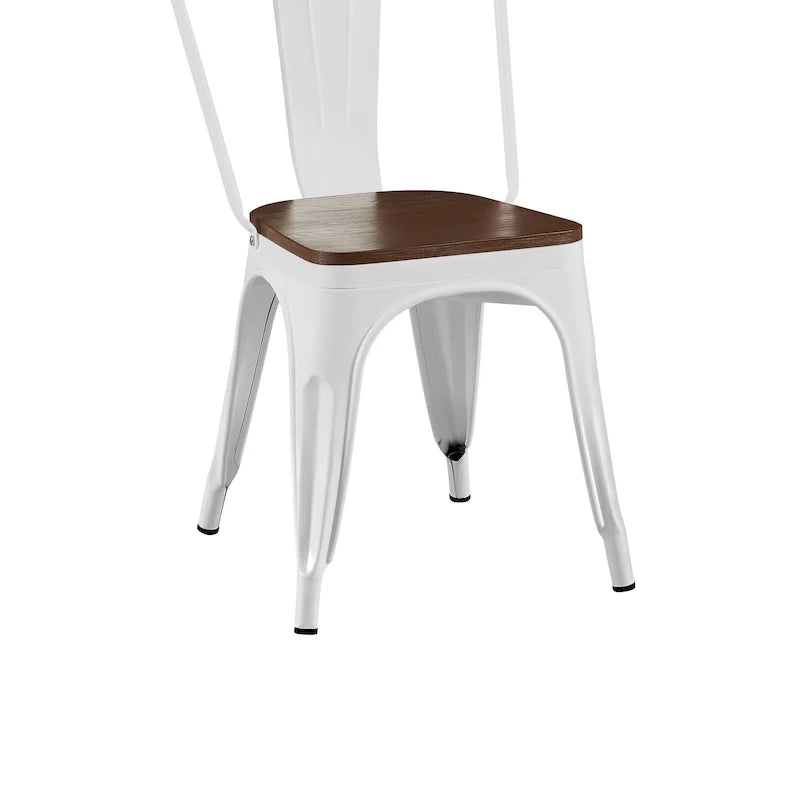Lot de chaises de salle à manger empilables en métal industriel avec assise en bois