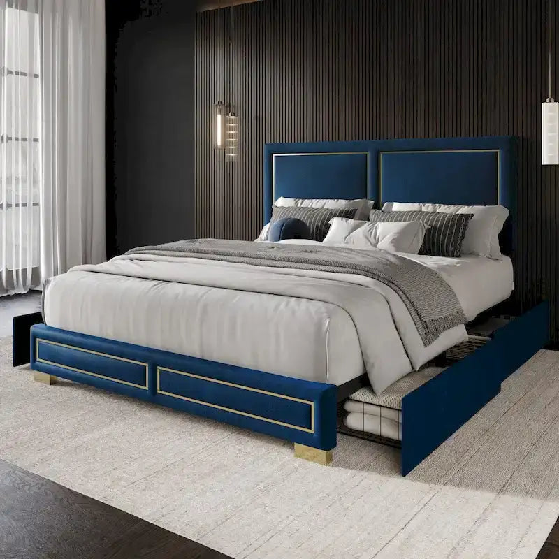 Lit Plateforme Capitonnée de Rangement Complet Jasper