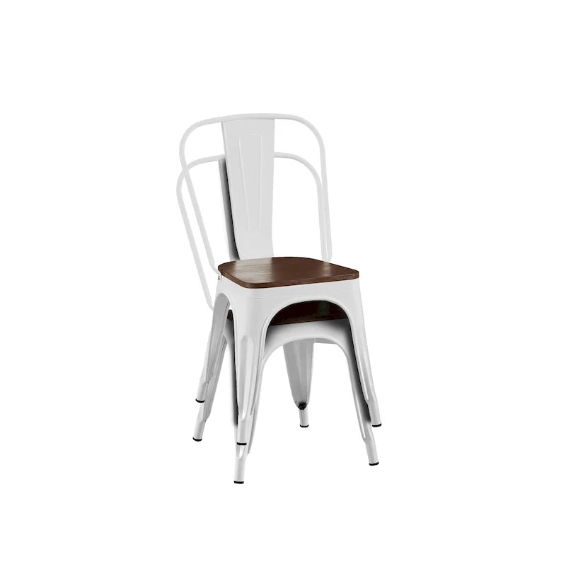 Lot de chaises de salle à manger empilables en métal industriel avec assise en bois