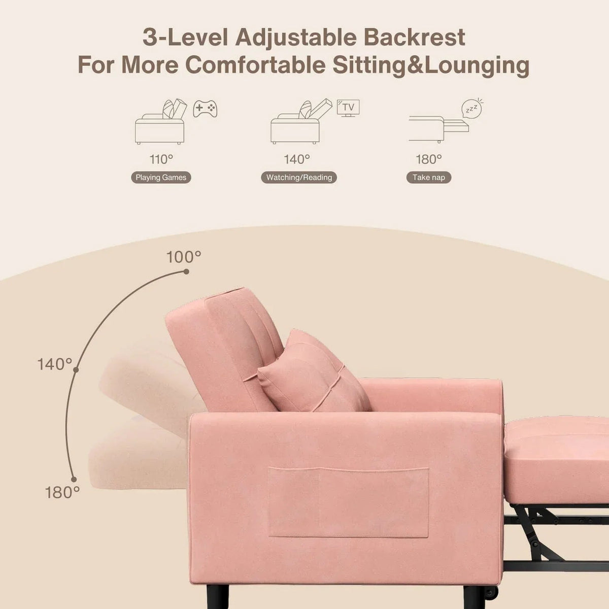 Canapé-lit convertible 3-en-1, Canapé-chaise dépliable, Lit pliant convertible pour salon