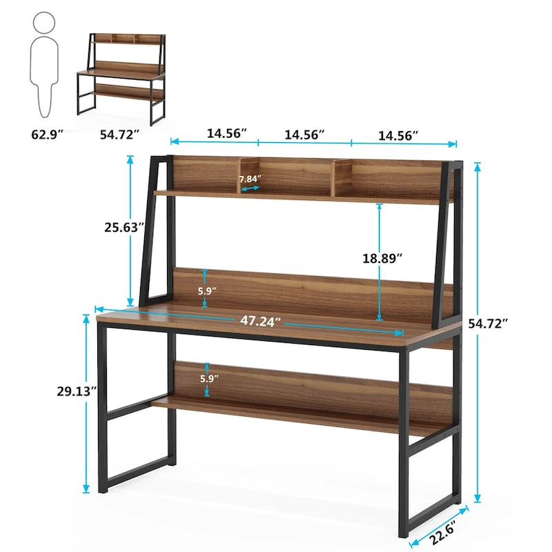 Bureau d’ordinateur moderne de 47 pouces avec surmeuble et bibliothèque