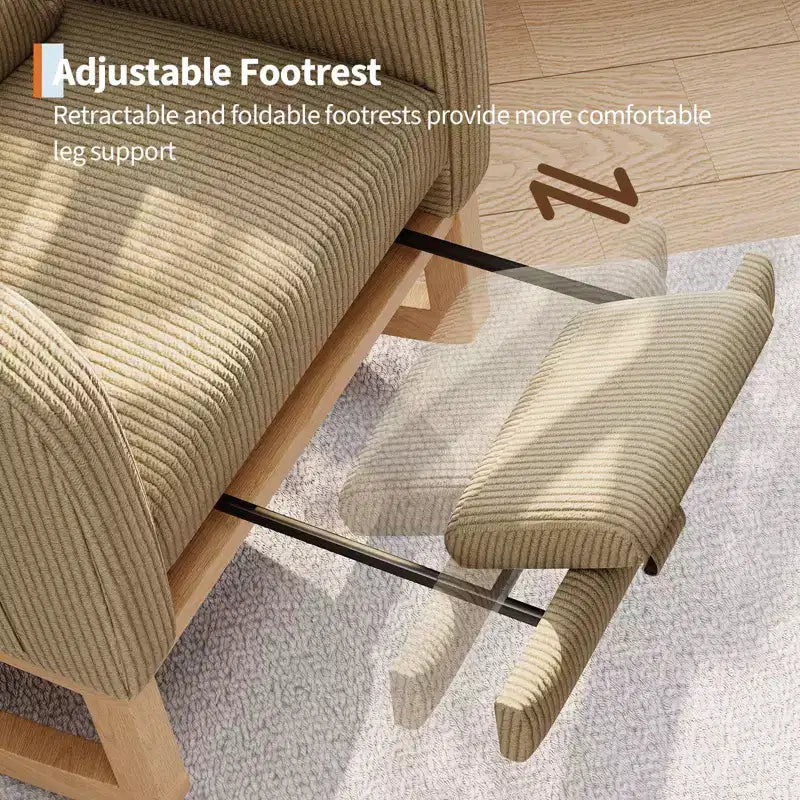 Fauteuil à bascule moderne avec oreiller et poches latérales, pour salon, chambre à coucher