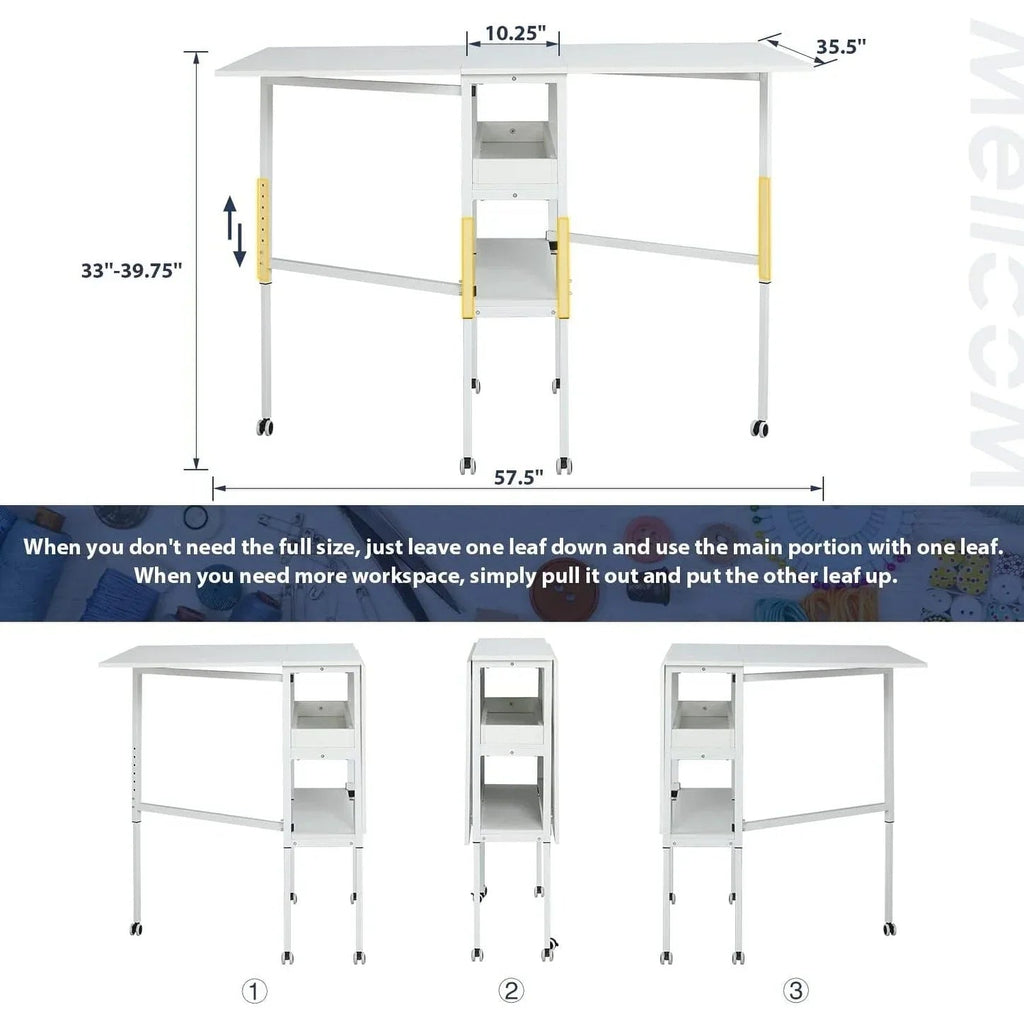 Table artisanale réglable en hauteur avec étagères de rangement, table de coupe pliante mobile pour bureau à domicile, salle de couture, salle d'artisanat