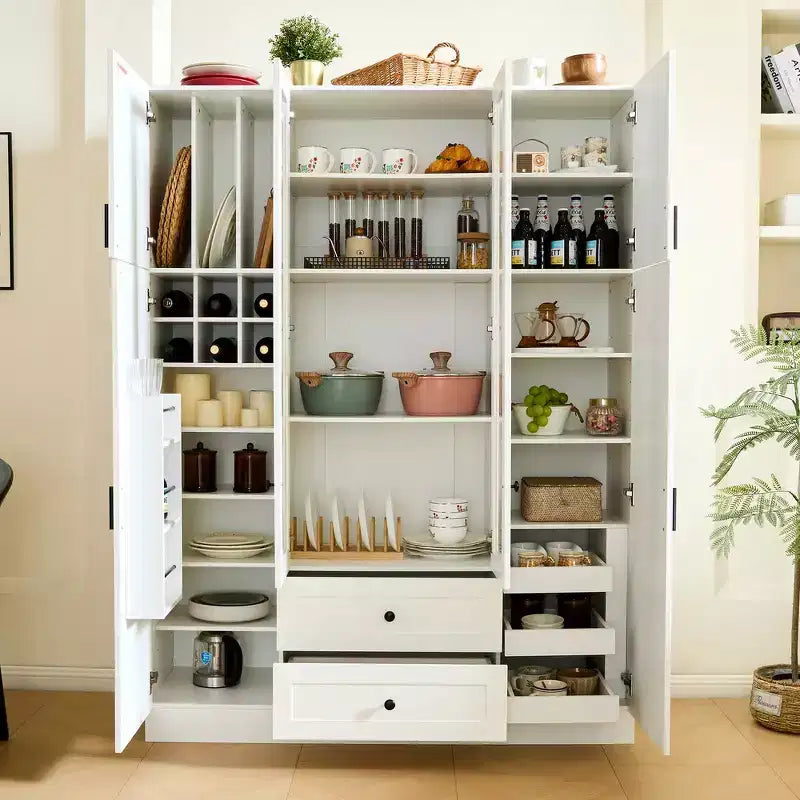 Armoire de rangement de cuisine sur pied Whisen 71H, grand buffet de salle à manger avec 6 portes et étagères réglables