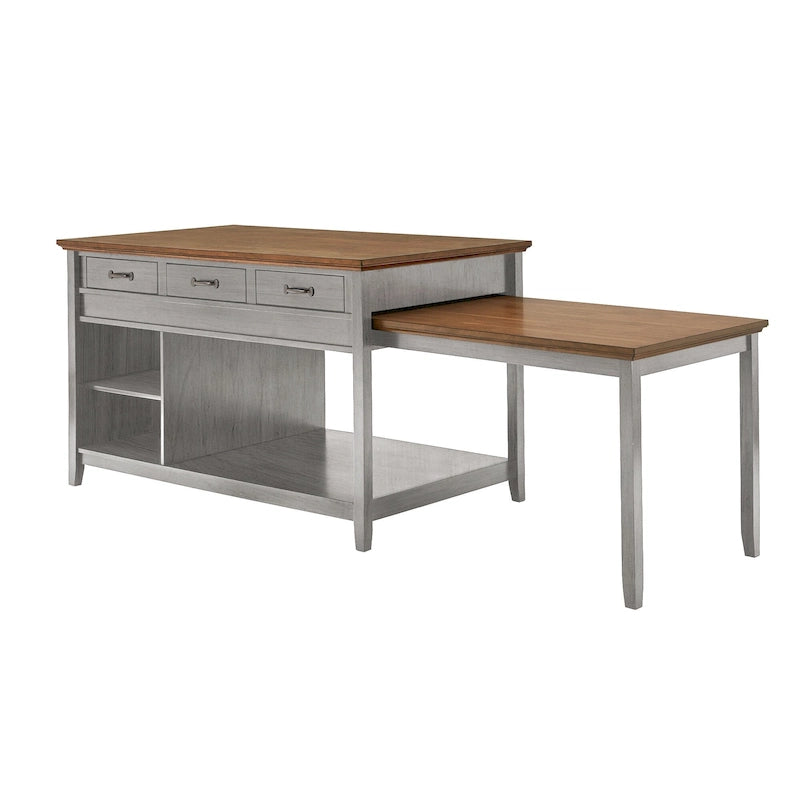 Îlot de cuisine extensible Eleanor bicolore avec finition antique et 3 tiroirs par iNSPIRE Q Classic
