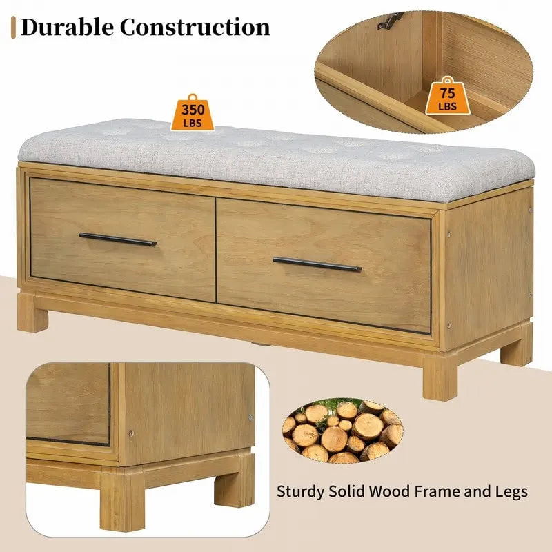 Banc à chaussures avec coussin amovible et rangement dissimulé pour l'organisation de l'entrée et du salon