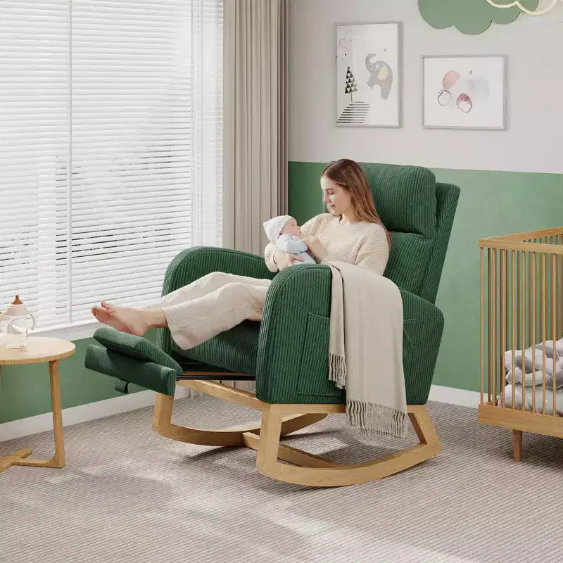 Fauteuil à bascule moderne avec oreiller et poches latérales, pour salon, chambre à coucher