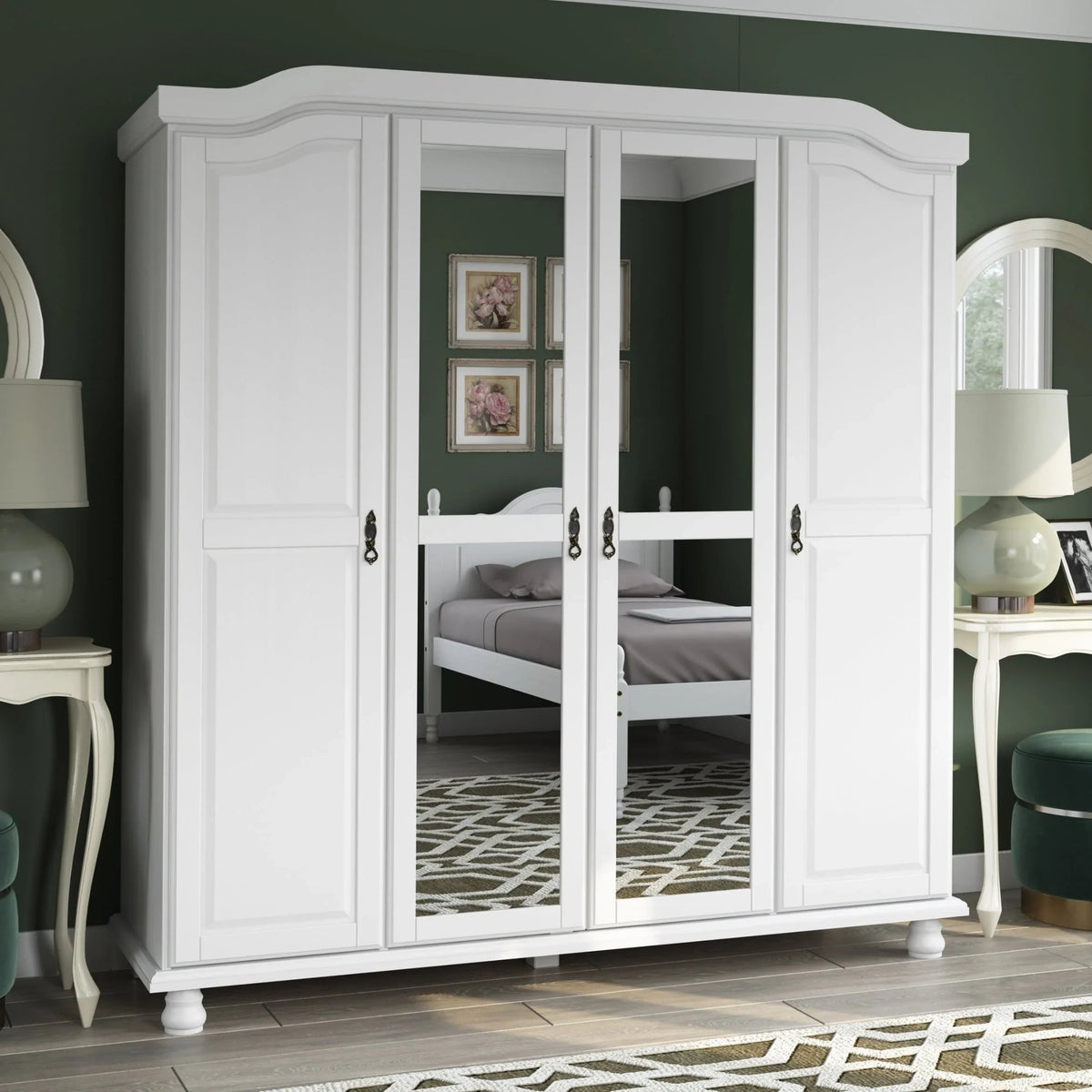Armoire-penderie Kyle à 4 portes en bois massif 100 % Palace Imports, avec portes en bois massif ou miroir