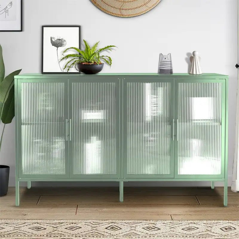 Meuble élégant à 4 portes en verre trempé, 4 portes en verre, étagère réglable