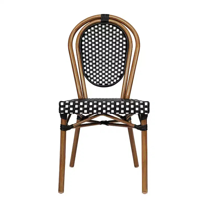 Chaise empilable de bistrot Thonet commerciale intérieure/extérieure Flash Furniture Lourdes, rotin synthétique et cadre en aluminium