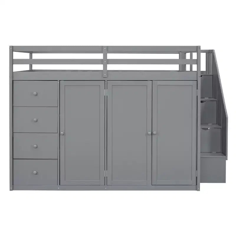 Lit mezzanine pleine taille Teddy Fleece avec étagère de rangement et tiroirs, lit mezzanine haut en bois avec bureau polyvalent pour chambre à coucher
