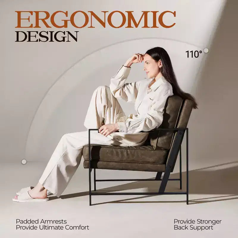Yaheetech Lot de 2 fauteuils de salon rétro rembourrés avec accoudoirs en métal, coussin d'assise et de dossier amovible