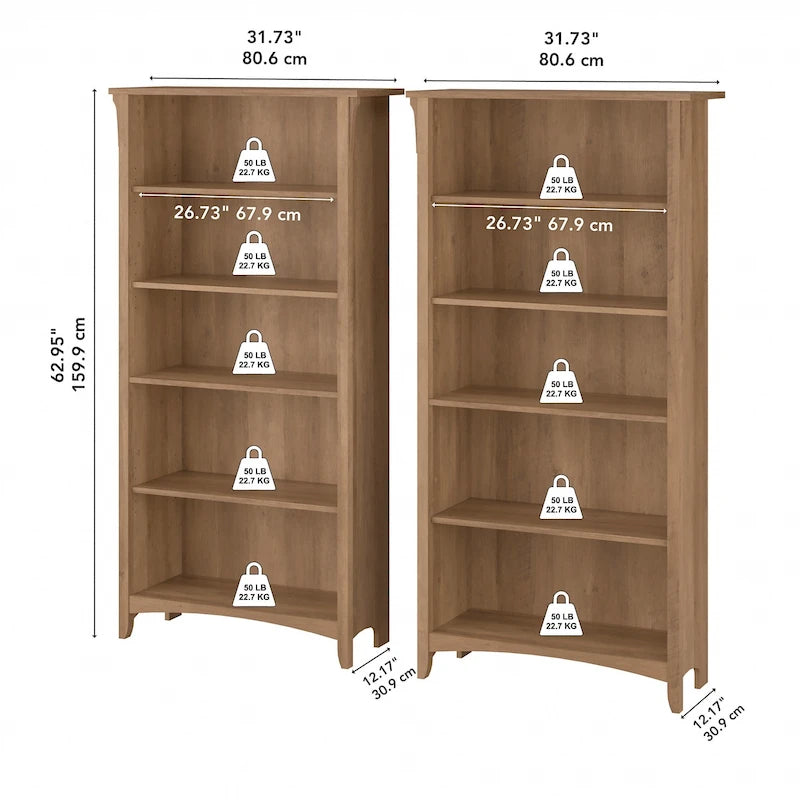Bibliothèque haute Salinas à 5 étagères (Lot de 2) par Bush Furniture