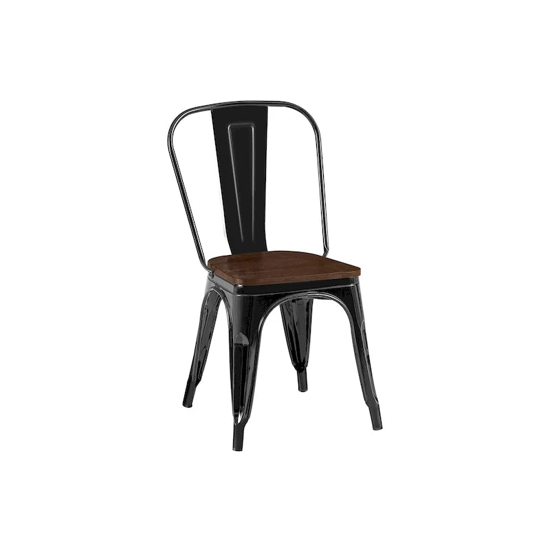 Lot de chaises de salle à manger empilables en métal industriel avec assise en bois