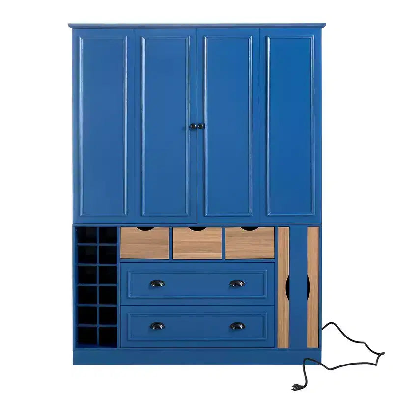 Armoire de cuisine autoportante haute Whisen 71, grand buffet de rangement pour salle à manger avec 4 portes pliantes, étagères et casiers à vin