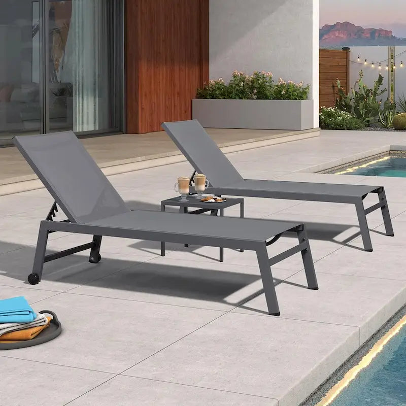 PURPLE LEAF Ensemble de 2 chaises longues de jardin, transats d'extérieur avec cadre en aluminium