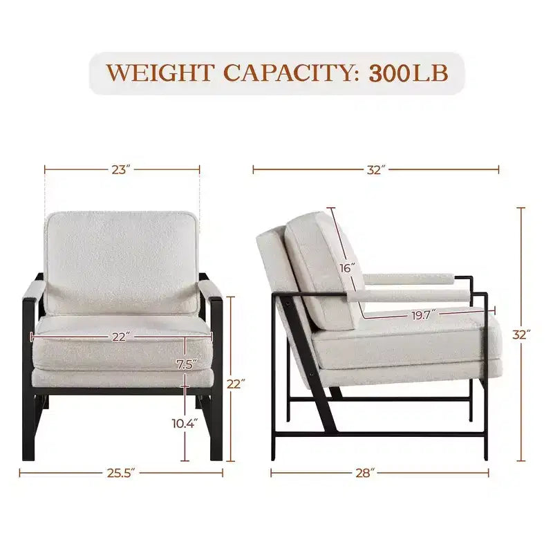 Yaheetech Lot de 2 fauteuils de salon rétro rembourrés avec accoudoirs en métal, coussin d'assise et de dossier amovible