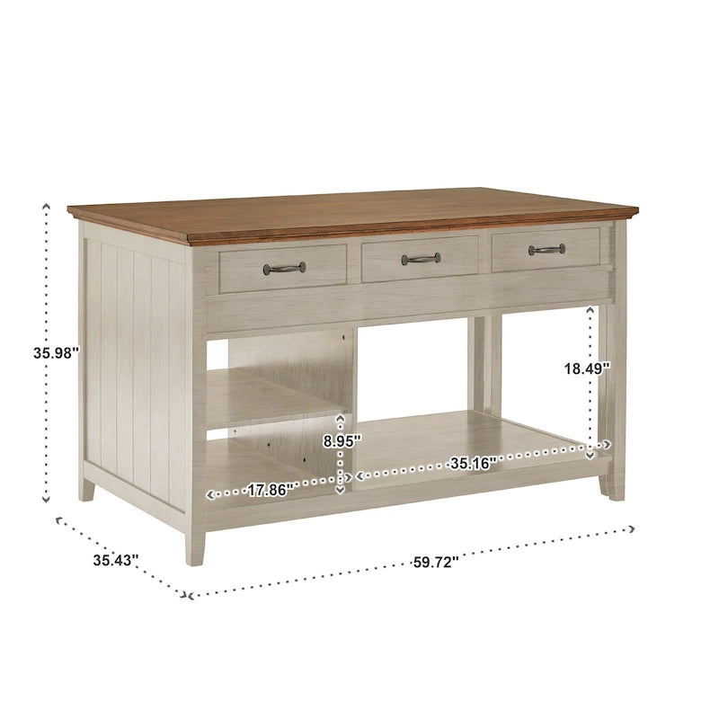 Îlot de cuisine extensible Eleanor bicolore avec finition antique et 3 tiroirs par iNSPIRE Q Classic