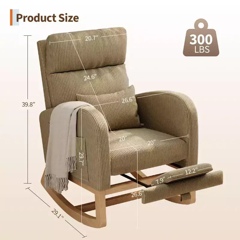 Fauteuil à bascule moderne avec oreiller et poches latérales, pour salon, chambre à coucher