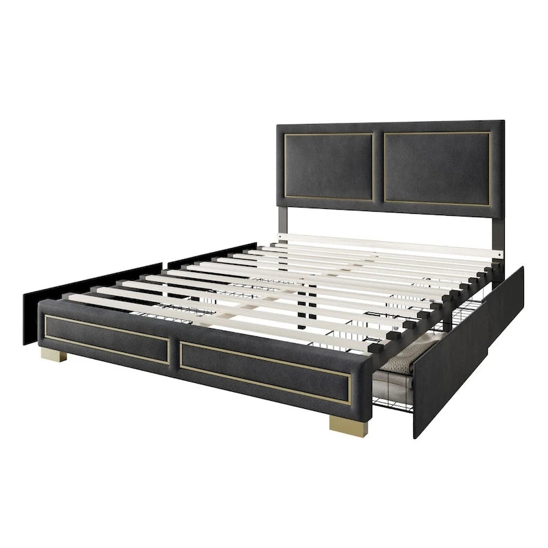 Lit Plateforme Capitonnée de Rangement Complet Jasper