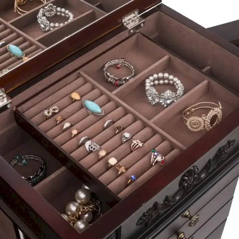 Élégant coffret à bijoux avec miroir et crochets à colliers - 18,5 x 12 x 42