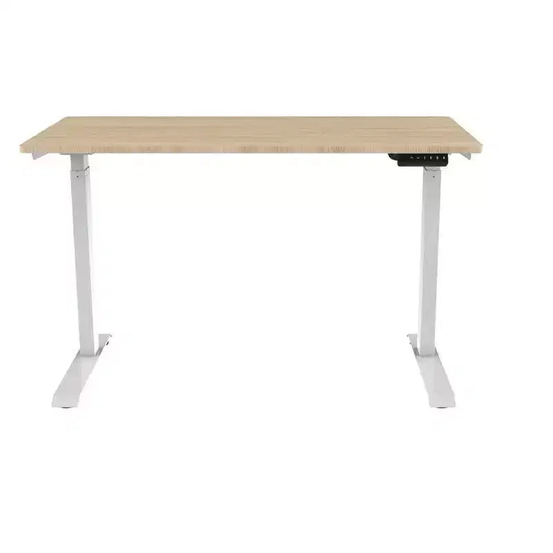 Bureau assis-debout réglable en hauteur, moteur unique, blanc, 1 personne, plateau de 120 cm