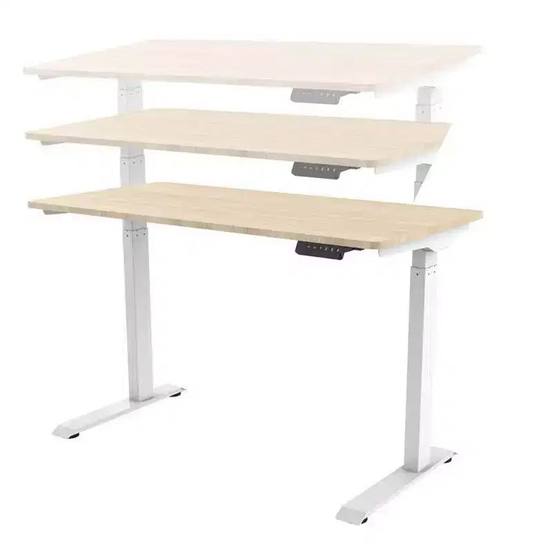 Bureau assis-debout réglable en hauteur, moteur unique, blanc, 1 personne, plateau de 120 cm