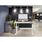 Bureau assis-debout réglable en hauteur, moteur unique, blanc, 1 personne, plateau de 120 cm
