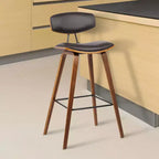 Tabouret de bar dossier bas mi-siècle marron/noyer, similicuir, hauteur fixe, 1 place