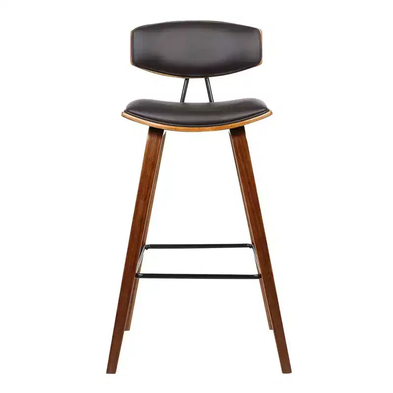 Tabouret de bar dossier bas mi-siècle marron/noyer, similicuir, hauteur fixe, 1 place