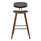 Tabouret de bar dossier bas mi-siècle marron/noyer, similicuir, hauteur fixe, 1 place