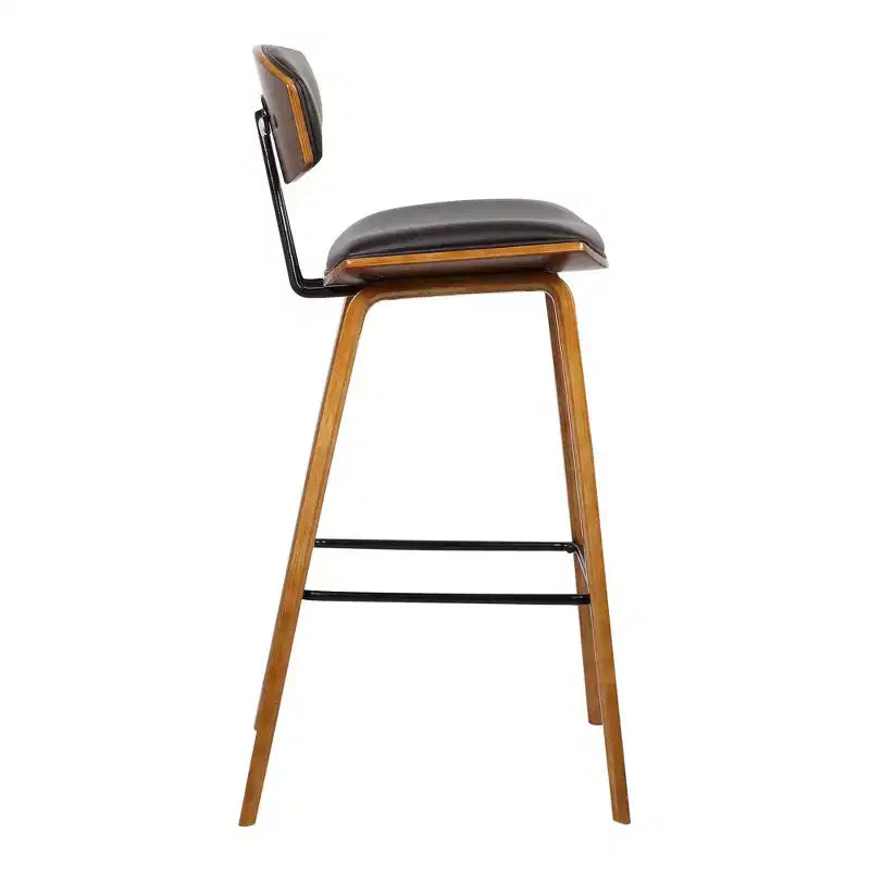 Tabouret de bar dossier bas mi-siècle marron/noyer, similicuir, hauteur fixe, 1 place