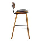 Tabouret de bar dossier bas mi-siècle marron/noyer, similicuir, hauteur fixe, 1 place