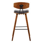 Tabouret de bar dossier bas mi-siècle marron/noyer, similicuir, hauteur fixe, 1 place