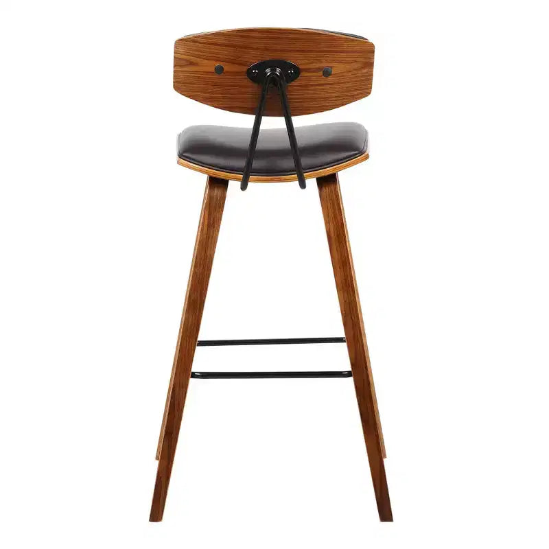 Tabouret de bar dossier bas mi-siècle marron/noyer, similicuir, hauteur fixe, 1 place