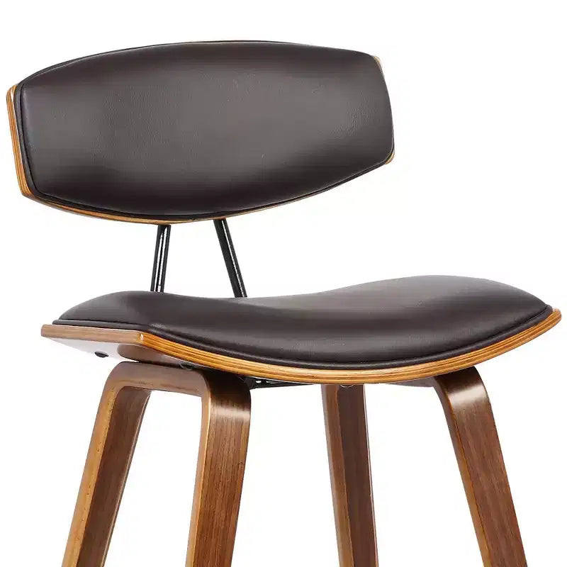 Tabouret de bar dossier bas mi-siècle marron/noyer, similicuir, hauteur fixe, 1 place