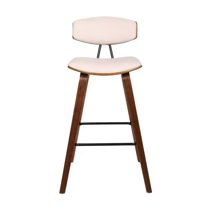Tabouret de bar dossier bas mi-siècle marron/noyer, similicuir, hauteur fixe, 1 place