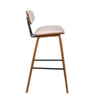 Tabouret de bar dossier bas mi-siècle marron/noyer, similicuir, hauteur fixe, 1 place