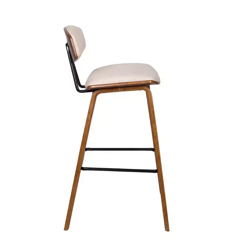 Tabouret de bar dossier bas mi-siècle marron/noyer, similicuir, hauteur fixe, 1 place
