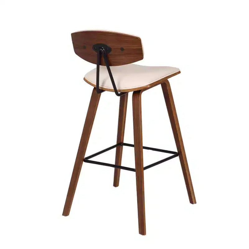 Tabouret de bar dossier bas mi-siècle marron/noyer, similicuir, hauteur fixe, 1 place