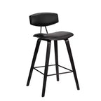 Tabouret de bar dossier bas mi-siècle marron/noyer, similicuir, hauteur fixe, 1 place