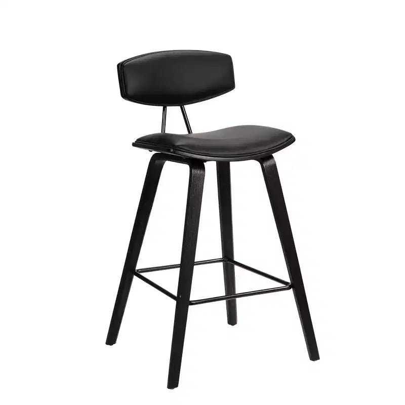 Tabouret de bar dossier bas mi-siècle marron/noyer, similicuir, hauteur fixe, 1 place