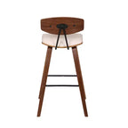 Tabouret de bar dossier bas mi-siècle marron/noyer, similicuir, hauteur fixe, 1 place
